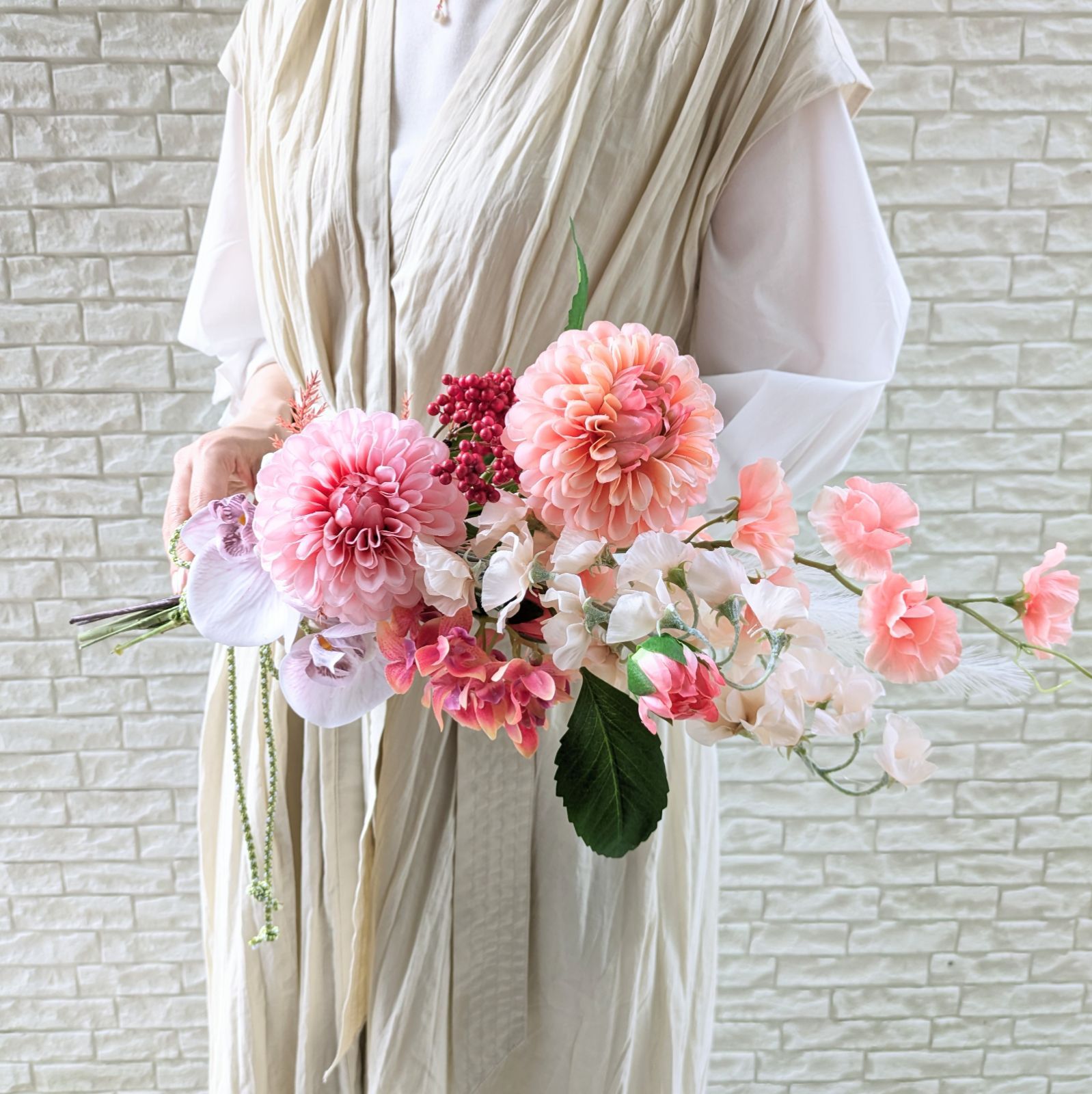 ヘッドピース付き和装ブーケ　ブライダルブーケ　アーティフィシャル ヘッドピース付き和装ブーケ ブライダルブーケ アーティフィシャル