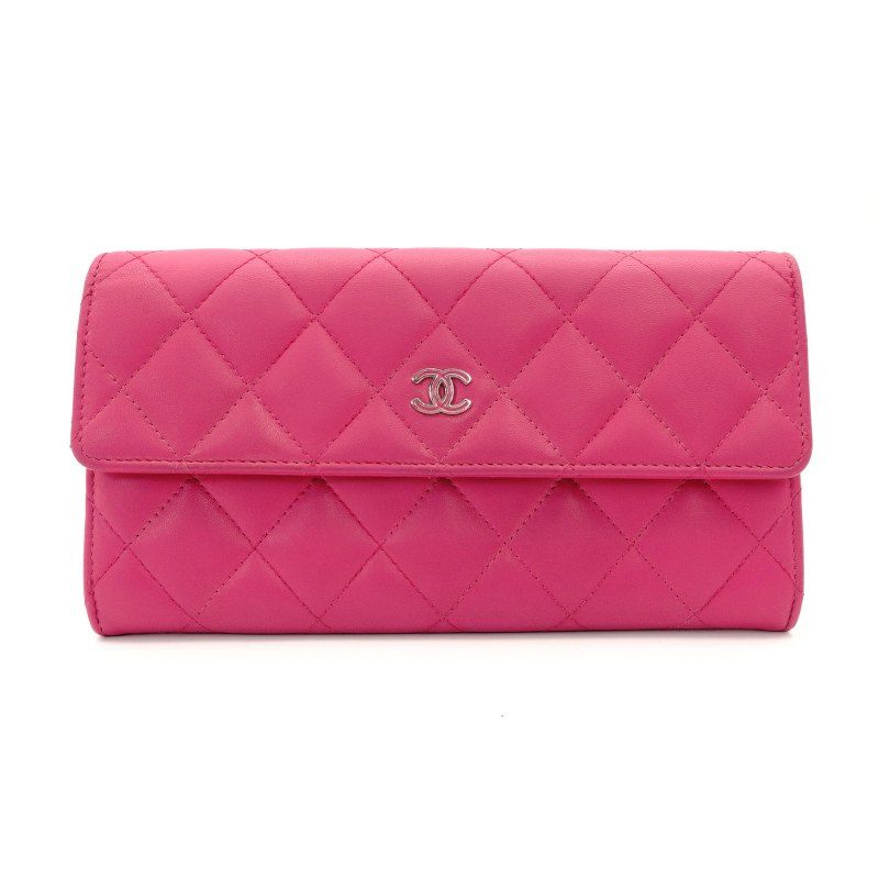 シャネル CHANEL ココマーク 長財布 レザー ラムスキン ピンク CCロゴ 財布 7-7-576