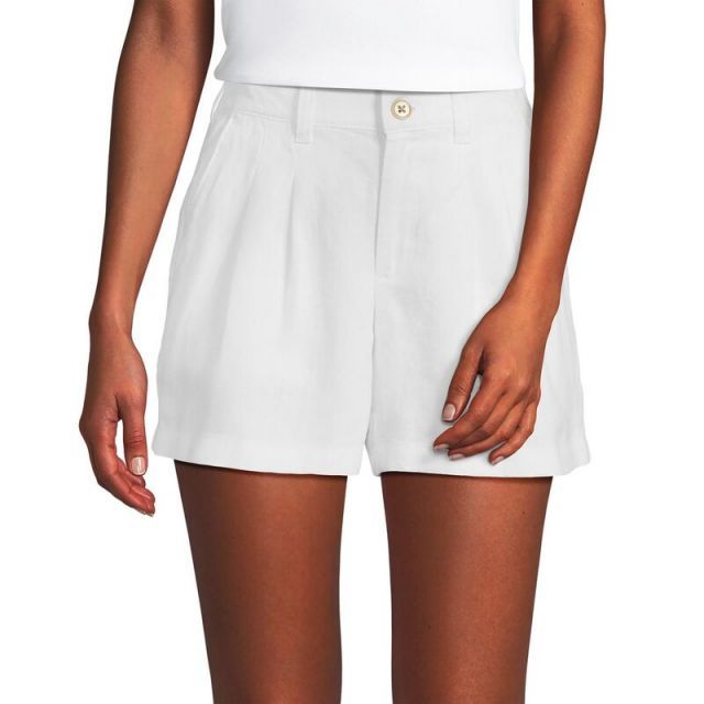 【送料無料】 ランズエンド レディース ハーフパンツ・ショーツ ボトムス Women's Lands' End 5" Linen High Waisted Pleated A-Line Shorts White