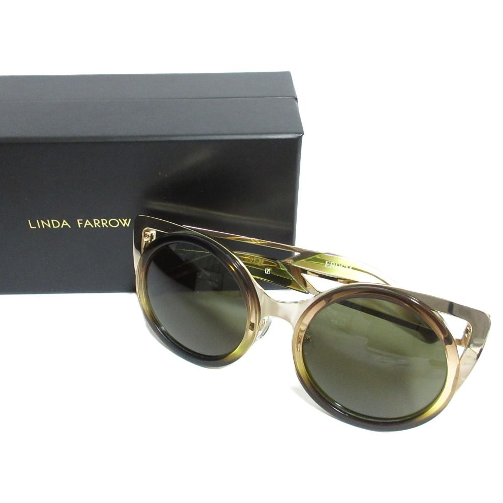 LINDA FARROW リンダファロー ERDEM ４ Cat Eye 金属フレーム サングラス ゴールド ブラウン グリーン レディース 古着