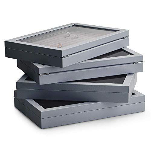 E：ブレスレット用 最高 グレー Oirlv ジュエリーボックス レザー 大