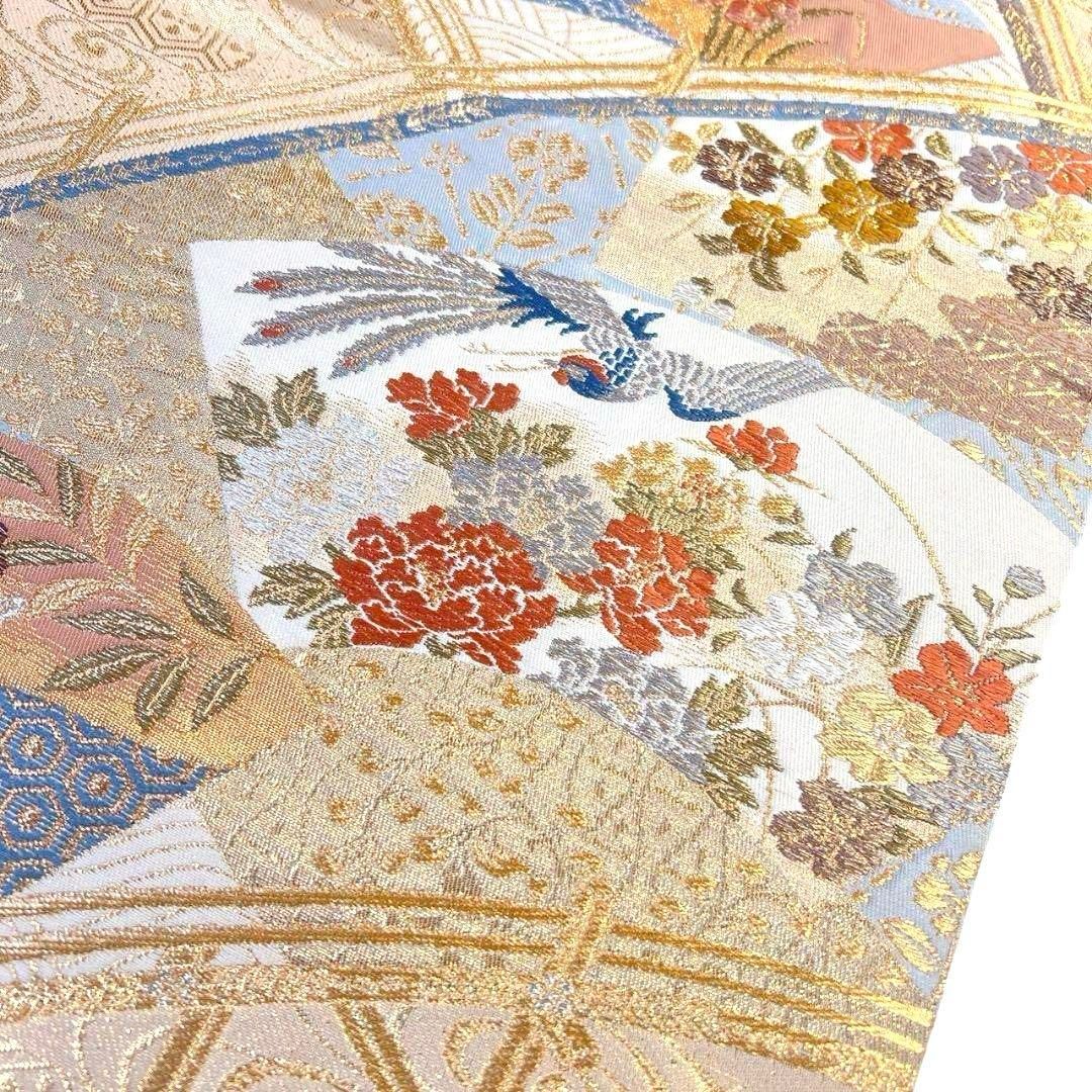 袋帯 裂取王朝華文 花模様 観世水 花菱 金糸 着物 094b p - メルカリ