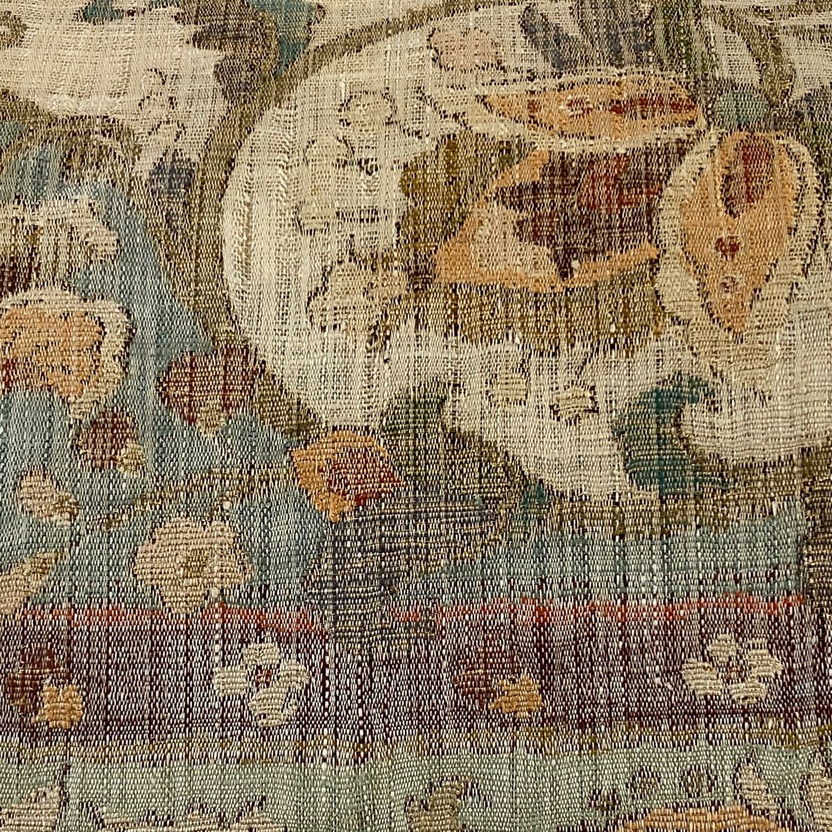 袋帯 秀品 落款 草花 金彩 金通し ピンクベージュ お太鼓柄 正絹