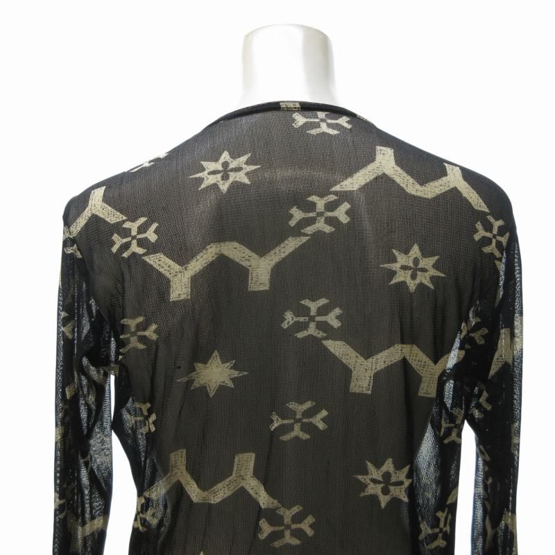 【美品】ヨウジヤマモト　長袖カットソー　チュール　メッシュ　Vネック　シルク　M 美品】ヨウジヤマモト 長袖カットソー チュール メッシュ V