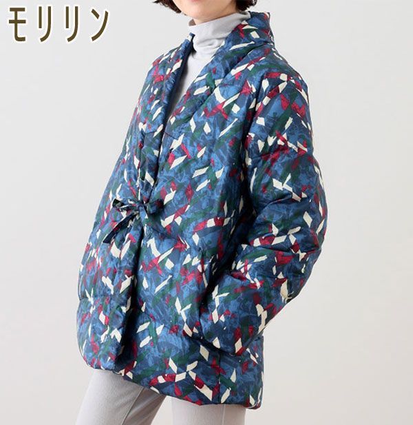 ♥ moririn モリリンダウン ホワイトダックダウン 羽毛ハンテン 幾何学 半纏 ラピスブルー M-L 参考価格￥15 400-