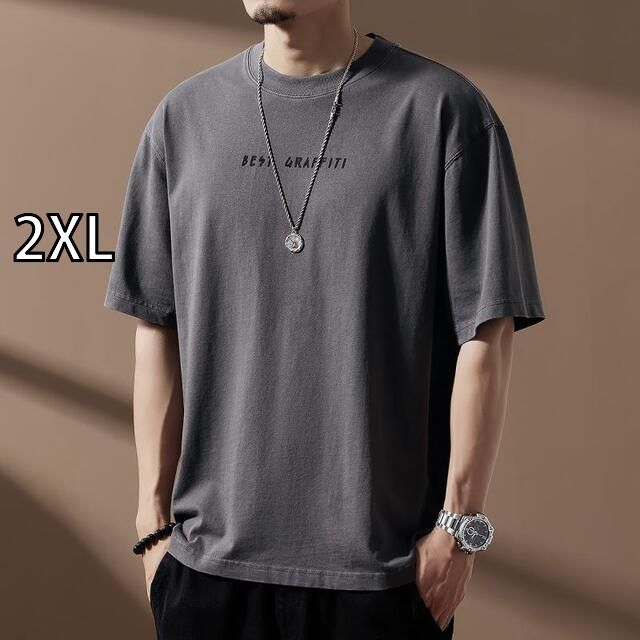 [2XL]メンズ ファッション 服  オシャレ シンプル 大人 かっこいい 大きいサイズ ストリート 紳士服  ハイエンド アメリカン レトロ イースト ウォッシュ 綿 半袖 T シャツ 夏 ゆったり シンプ