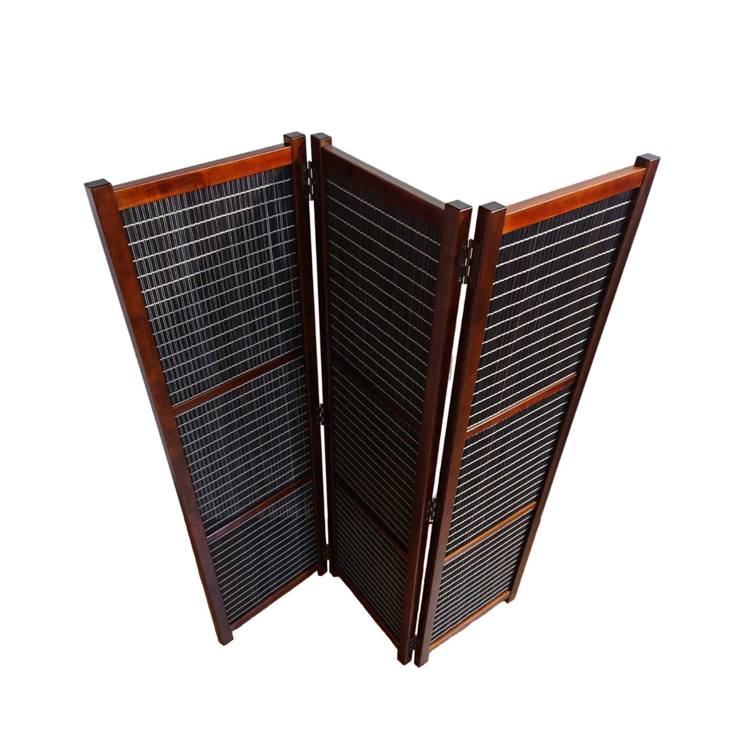 3連スクリーン　ブラック竹ヒゴ簾使用　１台限定製作パーテーション 3連スクリーン ブラック竹ヒゴ簾使用 1台限定製作パーテーション