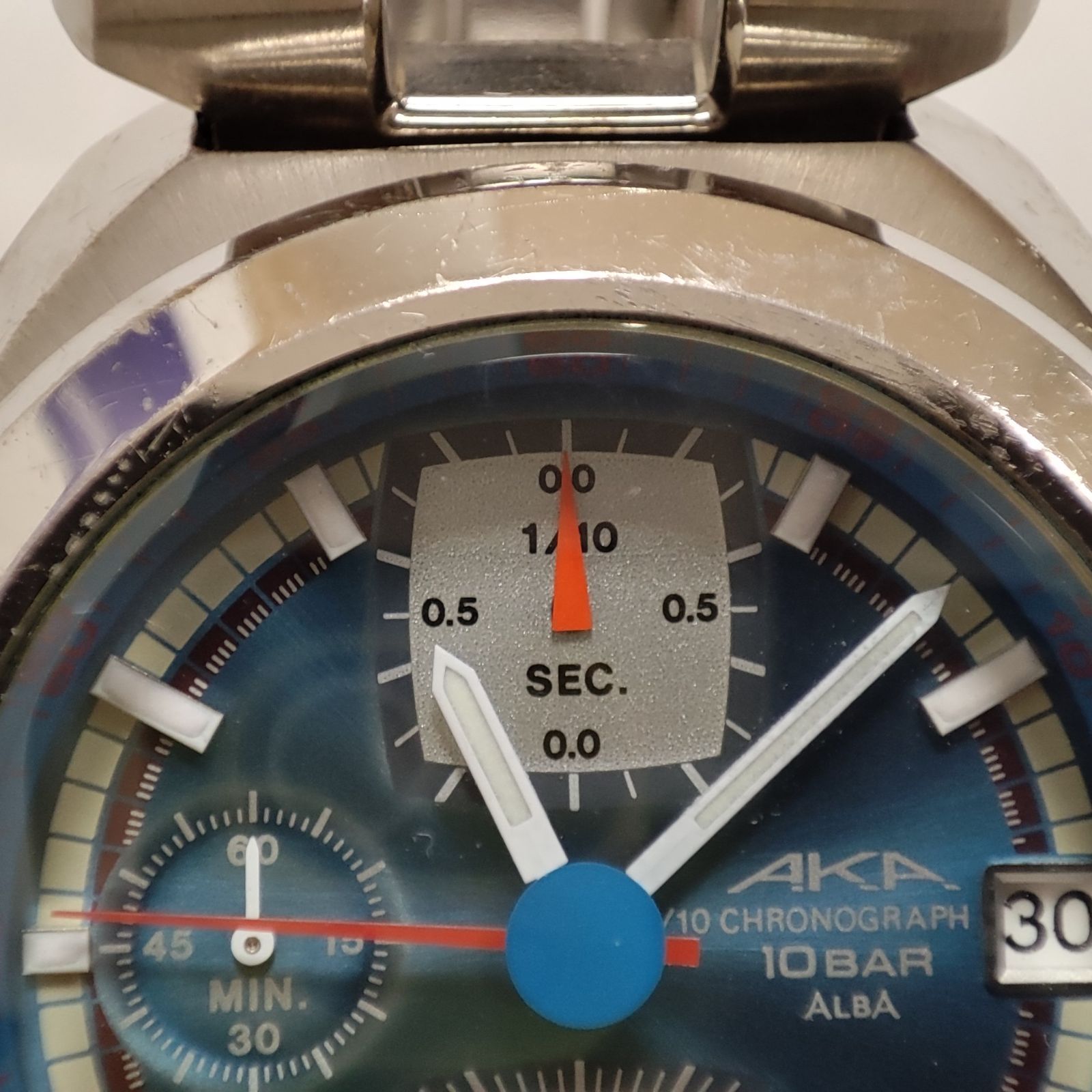 【腕時計/AKA】セイコー アルバ AKA クロノグラフ（青文字盤）クォーツ 新品電池交換済み　seiko alba aka Chronograph Blue SEIKO ALBA セイコー アルバ AKA メンズ クォーツ クロノグラフ V657