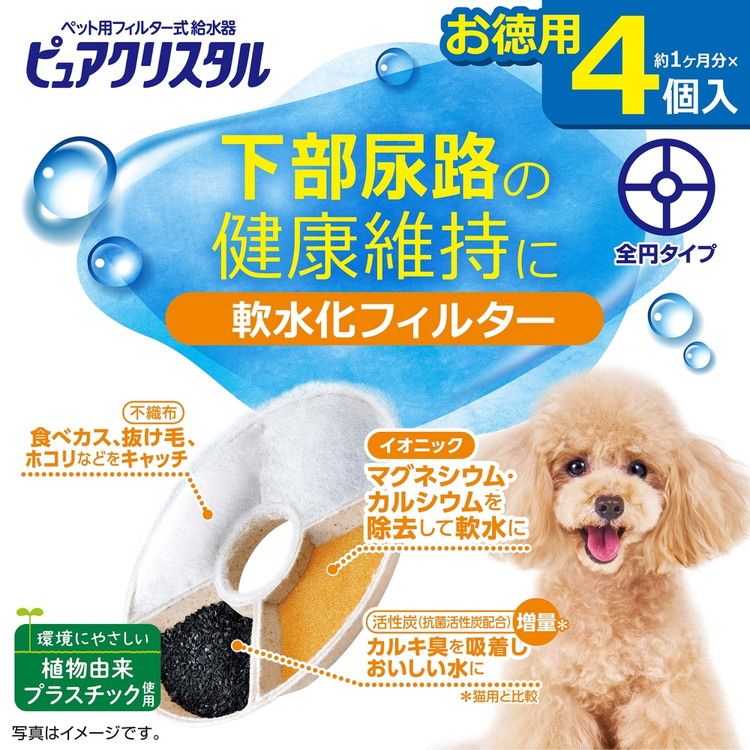 6個セット ジェックス ピュアクリスタル 軟水化フィルター 全円 犬用 4個入 交換用 取り換え用 取替用 詰め替え カートリッジ フィルター リフィル GEX