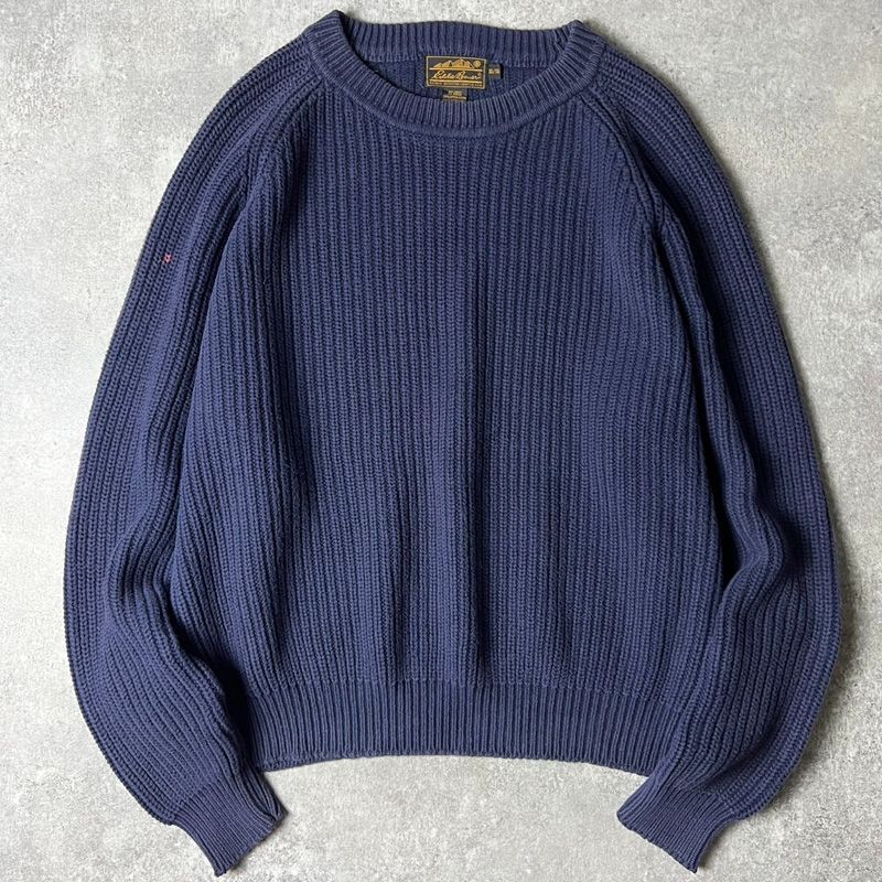 80s 黒タグ Eddie Bauer 無地 コットン ニット セーター XL / 80