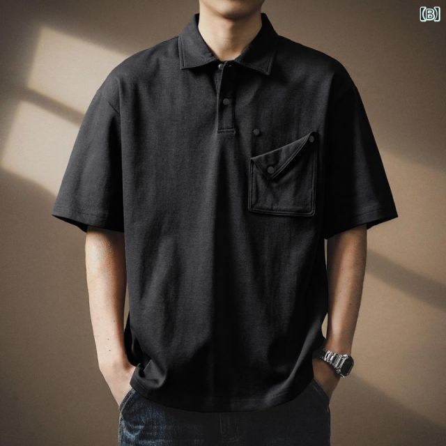 M 秋冬 コーデ メンズ 服 シンプル ファッション オシャレ 大人 かっこいい 大きいサイズ ストリート 紳士服 アメリカン ツイル 綿 ボタン ポケット ポロシャツ カジュアル 半袖 トップス KARIMZIABAT_FR