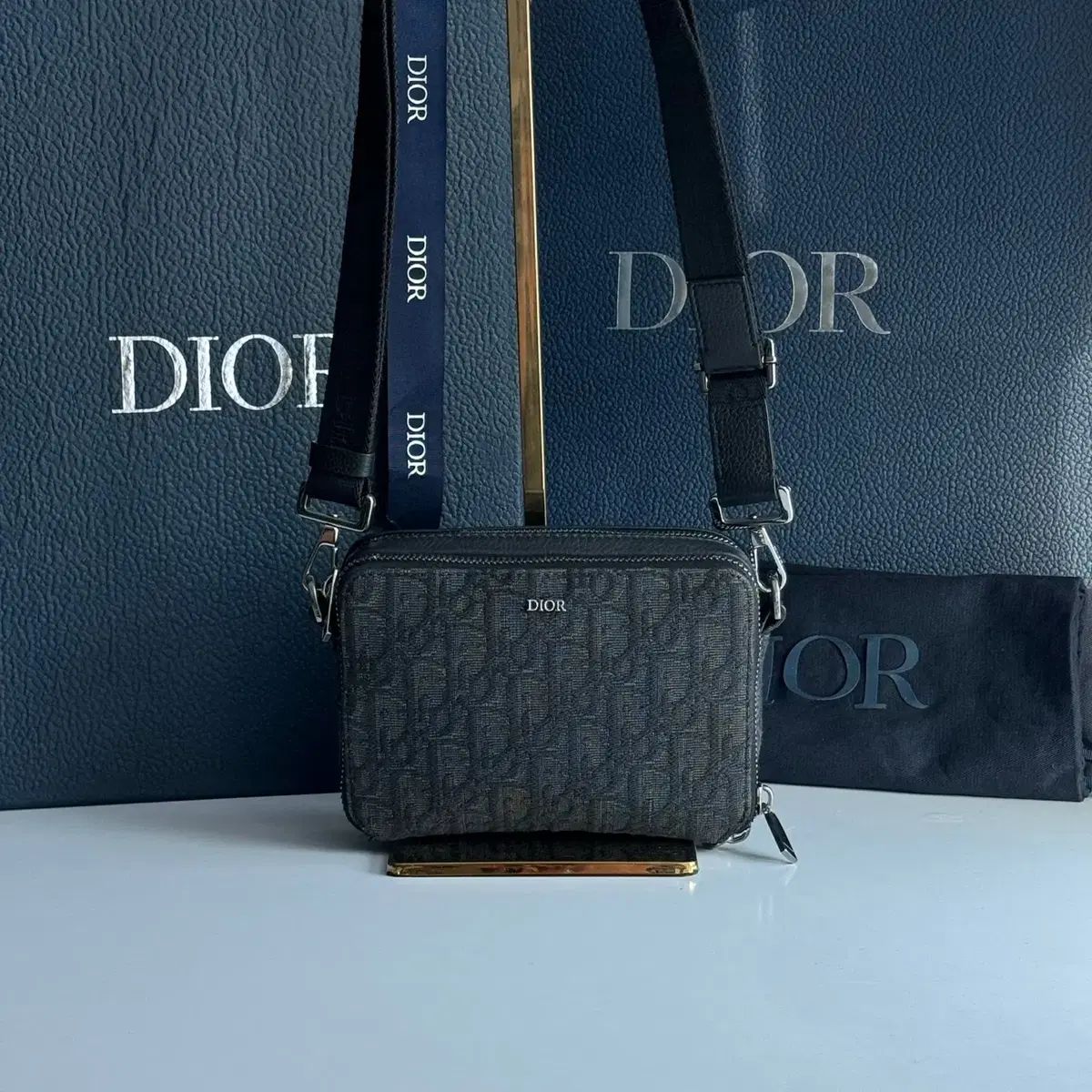 Dior ディオール オブリーク ショルダー ストラップ ポーチ クロスバッグ ブラック