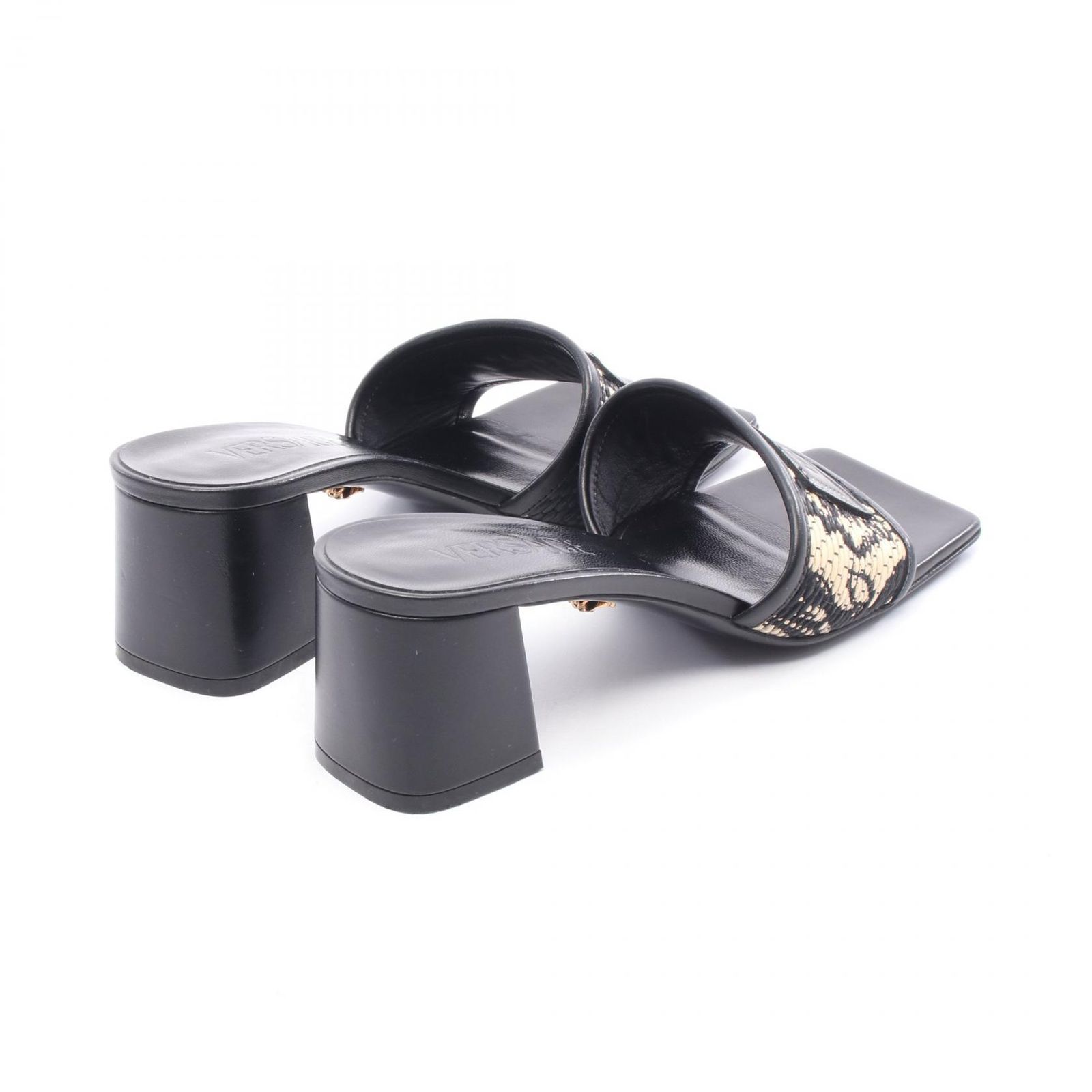 ヴェルサーチ VERSACE ミュール ブラック レザー サンダル レディース Used A