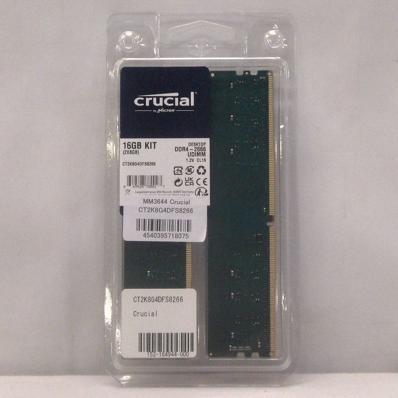 Crucialデスクトップメモリ　DDR4-2666 16GB(8GB*2枚)