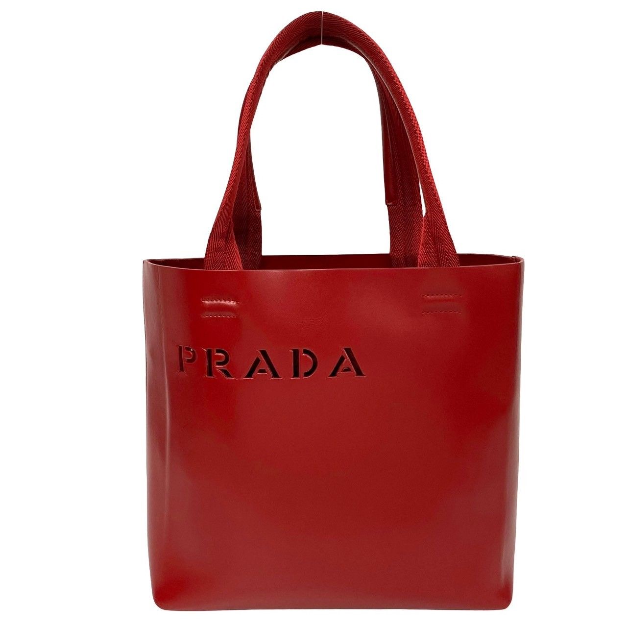 ほぼ 未使用 希少品 保存袋 ポーチ付き PRADA プラダ パンチング ロゴ レザー 本革 ハンドバッグ ミニ トートバッグ レッド 03591 -  メルカリ