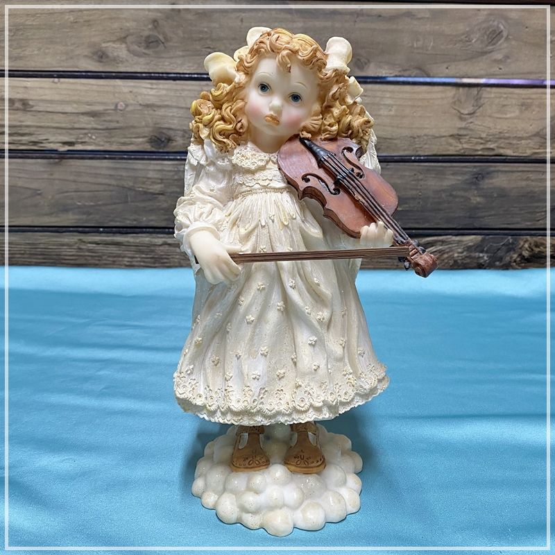 バイオリンを弾く少女 天使 エンジェル 人形 置物 ヴァイオリン 樹脂 オブジェ インテリア かわいい 美少女 レトロ アンティーク調  RS1027-11