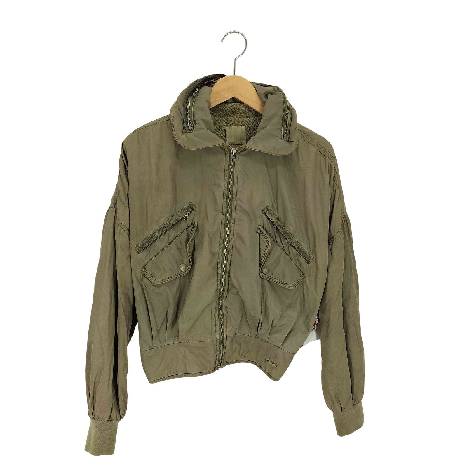 ディーゼル DIESEL 00S ロゴ プレート フード デタッチャブル クロップド ナイロン フライト ジャケット ブルゾン Y2K レディース import M