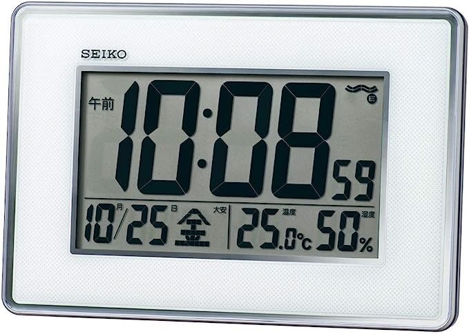 本体サイズ: 16.7x24.7x2.7cm 銀色メタリック セイコークロック 掛け時計 置き時計兼用 電波 デジタル 高精度 温度 湿度 表示  銀色メタリック 本体サイズ: 16.7x24.7x2.7cm SQ443S ::63443