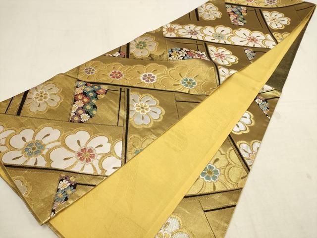薄茶色 花柄 袋帯　長尺　ゆったり　正絹　リバーシブル　全通 平和屋着物◎六通柄袋帯 菊花文 金銀糸 正絹 逸品 BAAU6898yc 平和