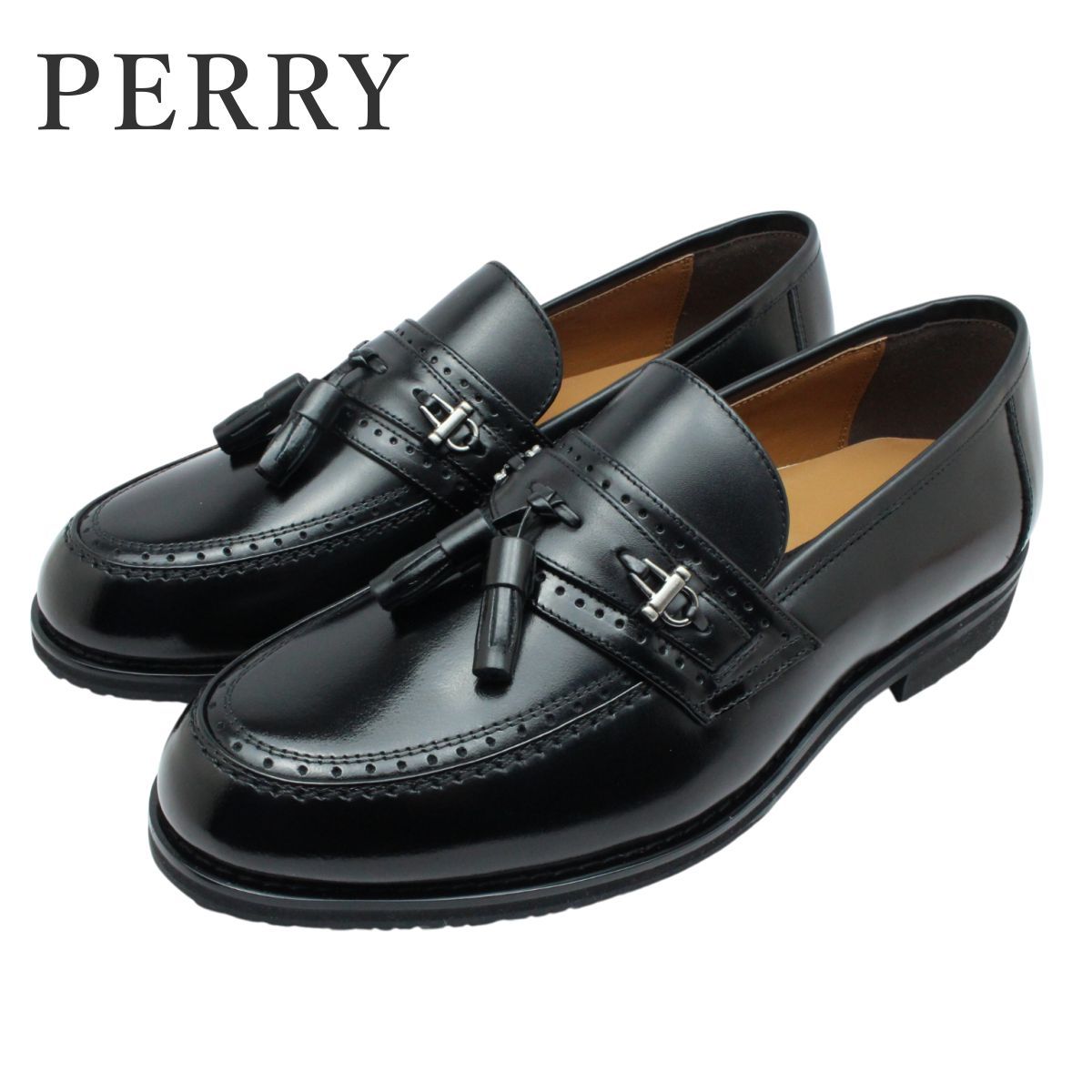 PERRY ペリー メンズ タッセル ローファー PY5570 ブラック 本革 幅広 