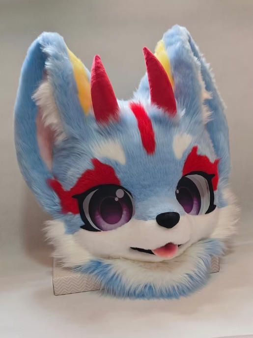 着ぐるみヘッド 犬 ライトブルー ケモノ ファースーツ 着ぐるみヘッド ファースーツ 犬 ライトブルー 立ち耳 全頭