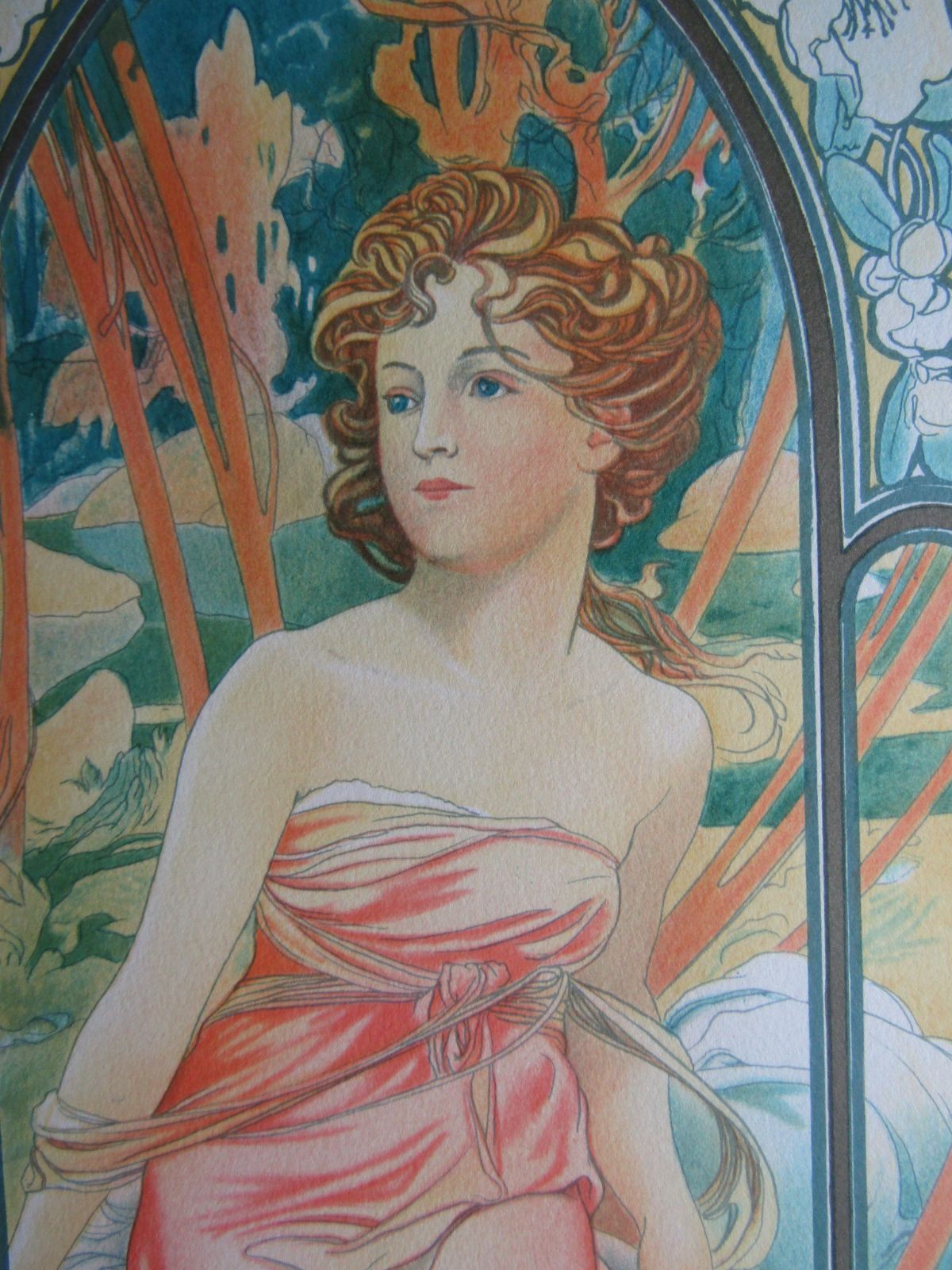 リトグラフ アルフォンス・ミュシャ 「朝の女神」 86x48cm 額装