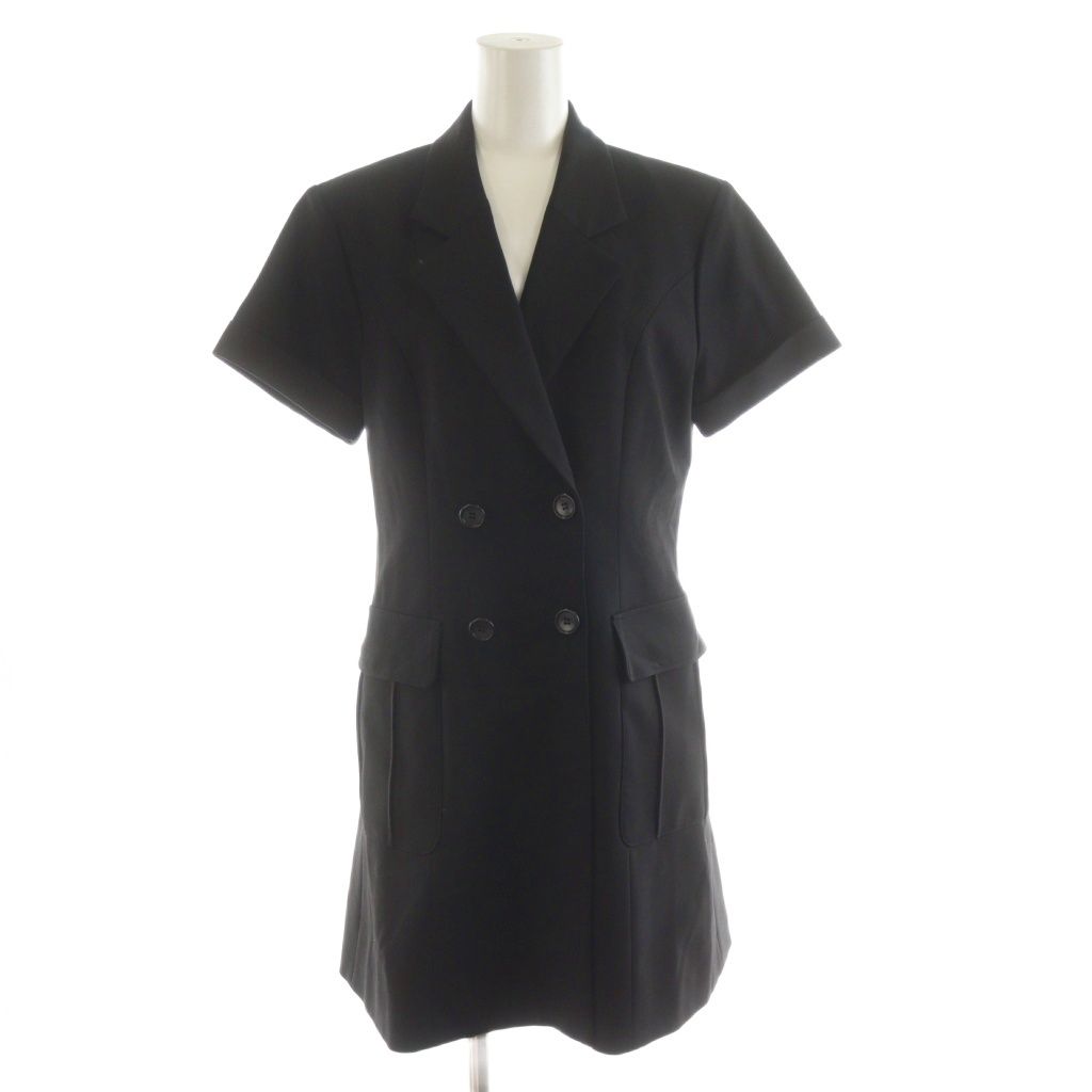 ボーダーズアットバルコニー BORDERS at BALCONY 24SS OPEN COLLAR DRESS ワンピース ひざ丈 半袖 ダブル オープンカラー 36 黒 ブラック BD2411-3E-37 |AN17