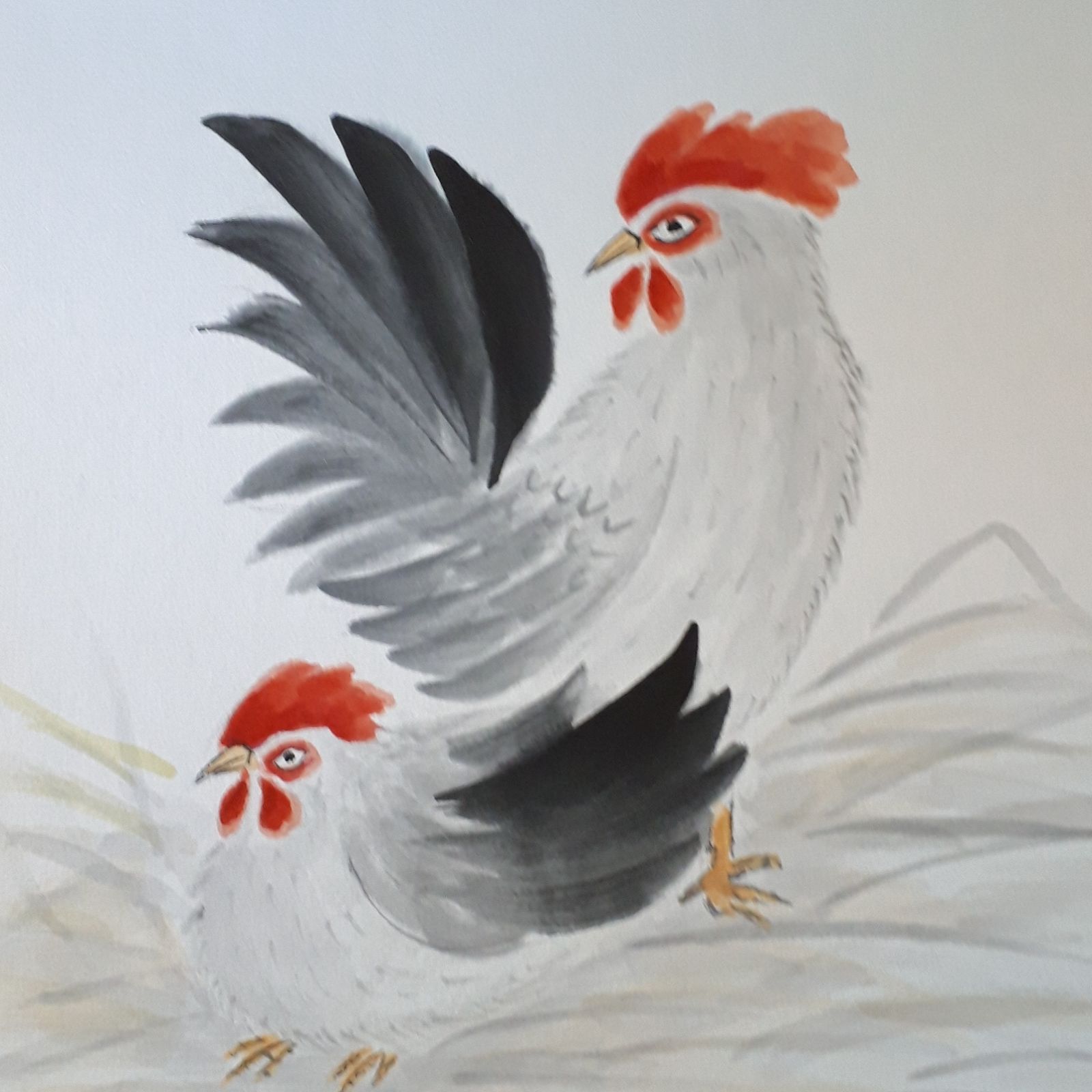 残り1日【年末セール】原画 鶏 絵 絵画 動物画 アクリル画 現代アート 鳥