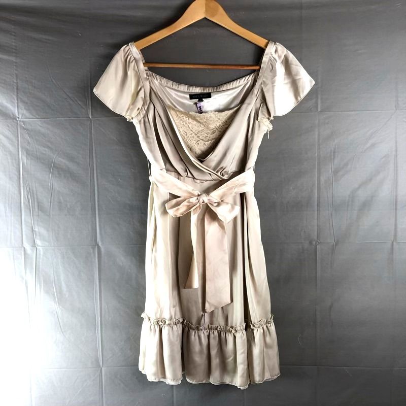 ミッシュマッシュ MISCH MASCH ワンピース ノースリーブ レース リボン サテン ベージュ 38サイズ 2025083100407