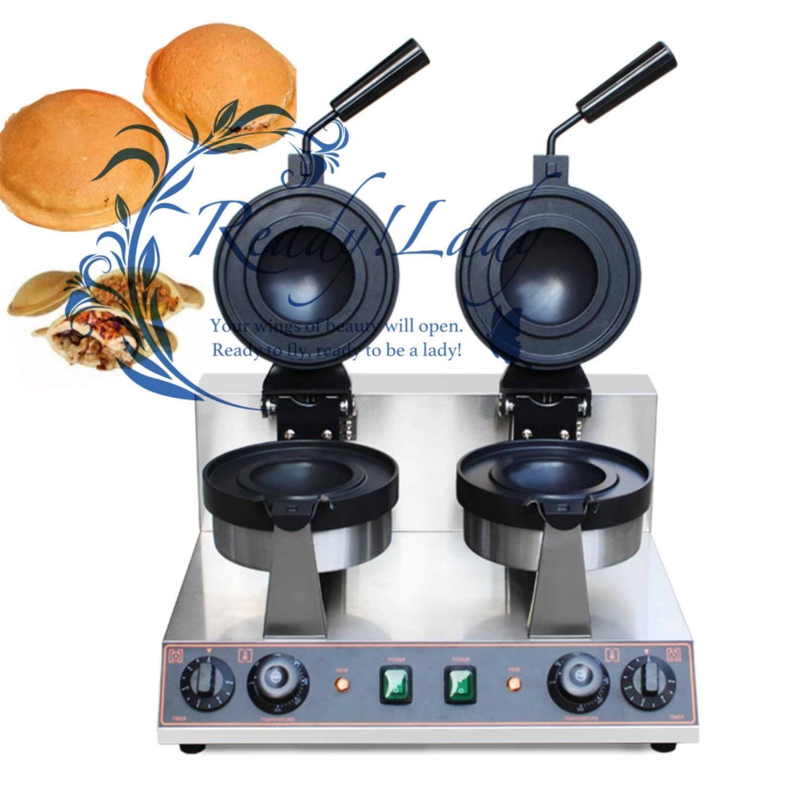 ワッフルメーカーアイスクリームバーガーメーカー 1300W UFOバーガーメーカー電気バーガーメーカー ノンスティックコーティング付きワッフルメーカー 温度調節 50-300℃ タイミング機能0?5分 火傷防止ハンドル