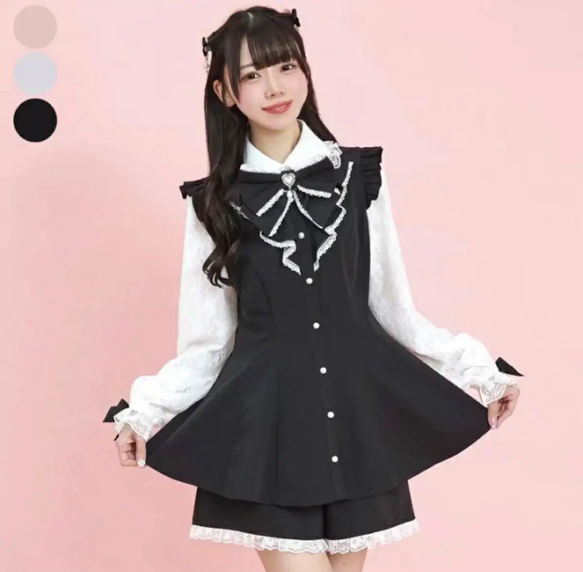 Secret Honey シークレットハニー レース 袖 ラッフルセットアップ 黒