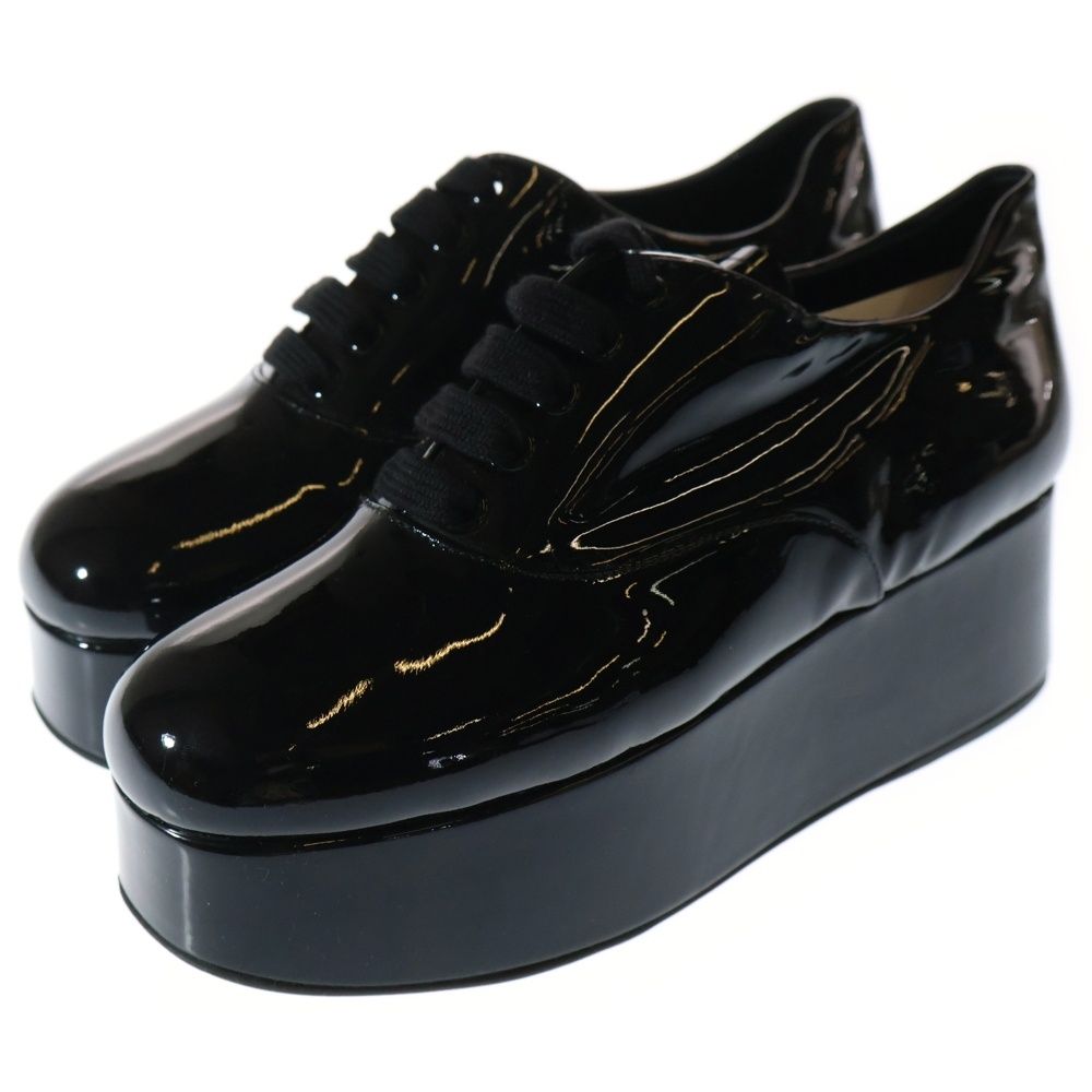 miumiu ミュウミュウ パテントレザー レースアップ 厚底 ローカットシューズ ブラック レディース