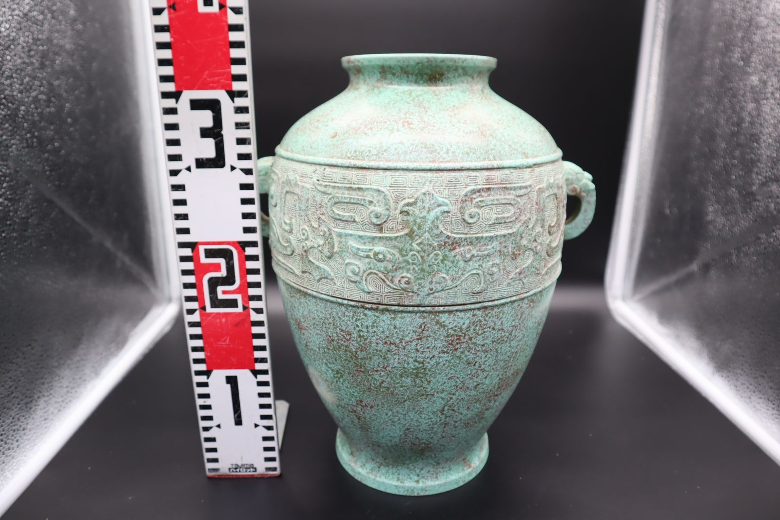 △ ｜青銅花瓶 花器 義次造｜ 共箱 青銅 器｜アンティーク 銅造 骨董