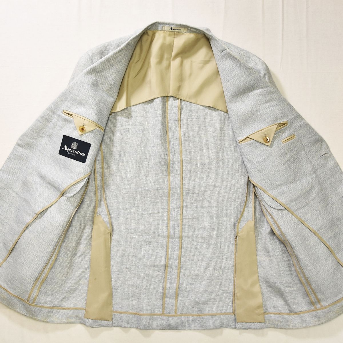 清涼】 日本製 アクアスキュータム Aquascutum 2B リネン 麻