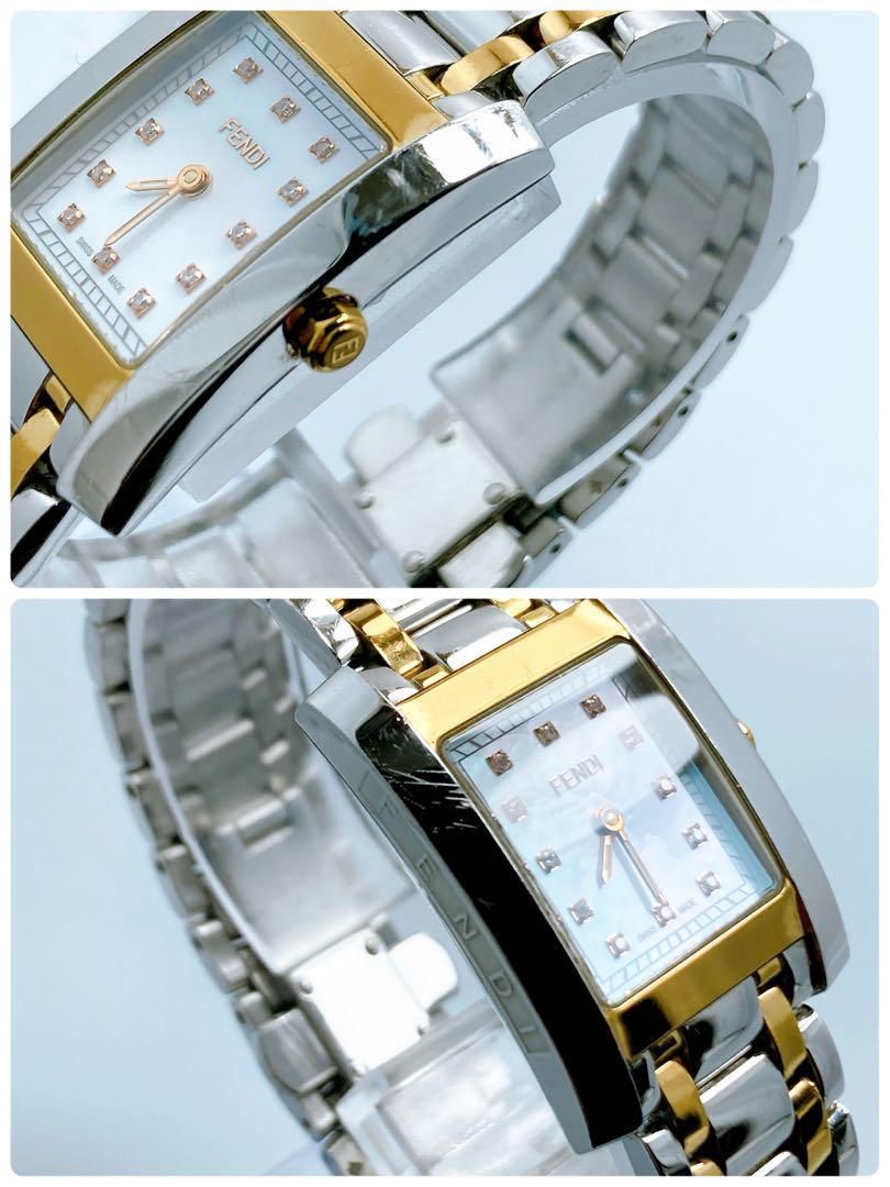 稼働 フェンディ 7000L ダイヤベゼル シェル文字盤 スクエア 腕時計