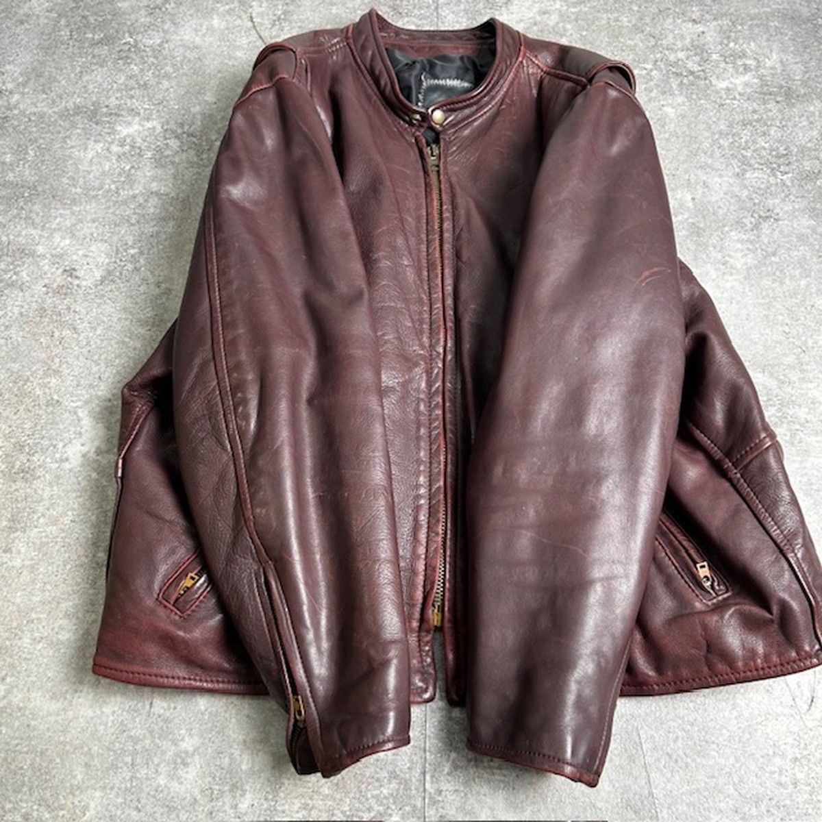 70's 80's Unknown レザーライダースジャケット 皮革 バーガンディ JKT