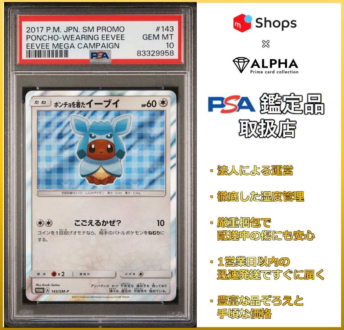 ポケモンカードゲーム ポンチョを着たイーブイ グレイシア PSA10 #143 PSA10鑑定済】ポンチョを着たイーブイ(GC)【P】{143/SM-P