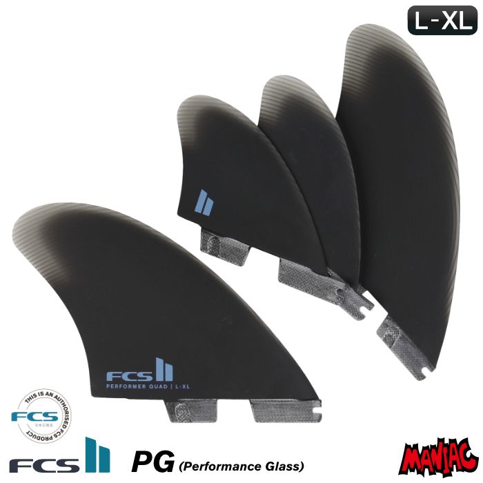 FCS2 FIN エフシーエス2フィン クワッド パフォーマー PERFORMER QUAD KEEL - PG BLACK パフォーマークワッドキール パフォーマンスグラス L-XLサイズ ショートボード用 クアッドキール ４フィン サーフ