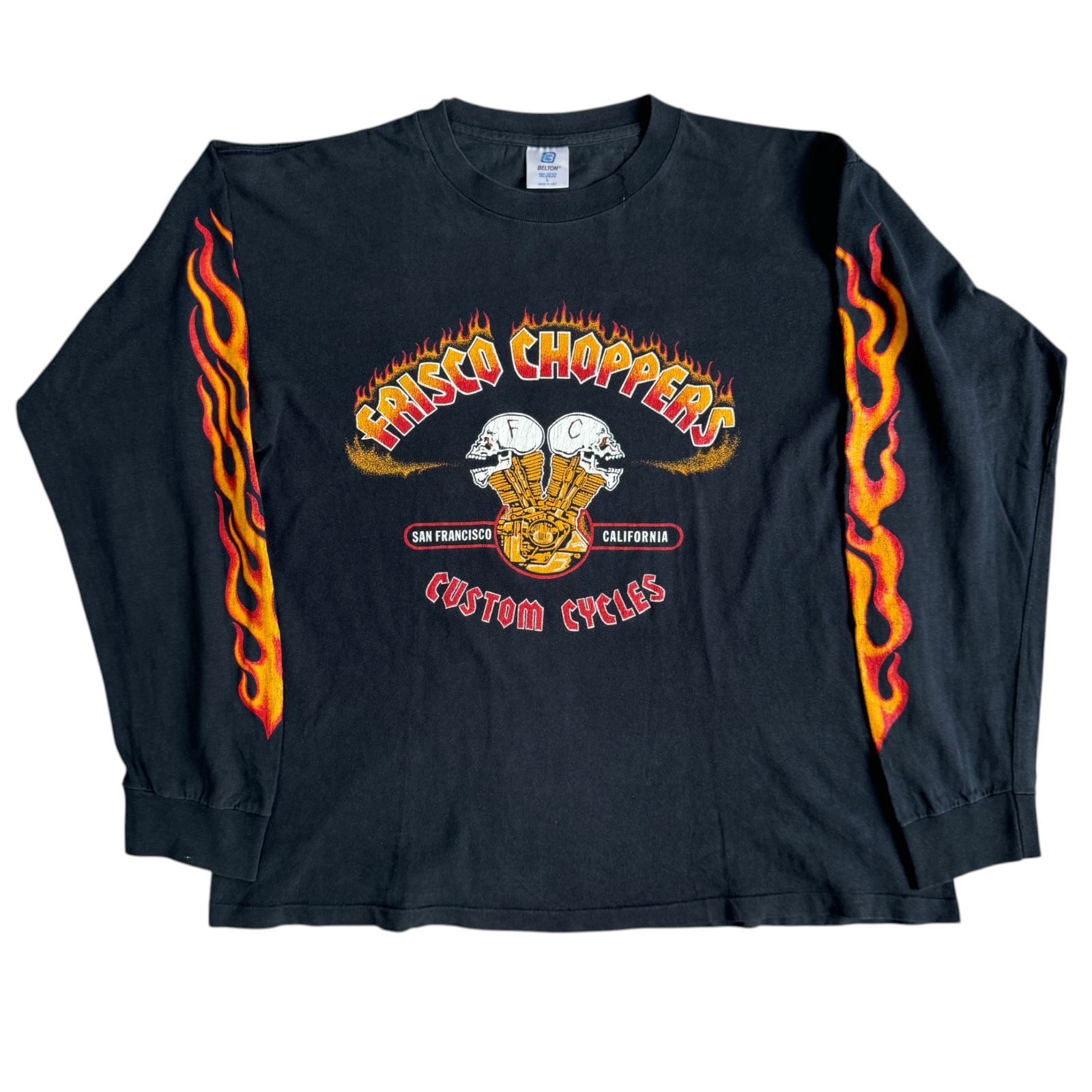 90s Frisco Choppers Flame Sleeve 長袖Tシャツ Lサイズ フリスコ