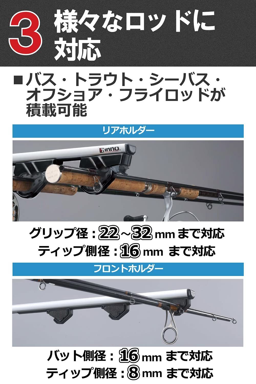 激安！】ホルダー 確実ホールドのクランプ式 車載 釣り竿 8本積み inno 