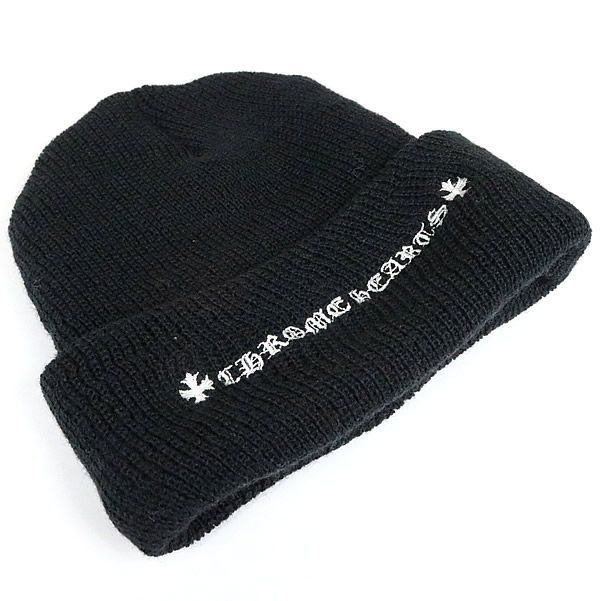 銀座店 クロムハーツCHプラス 刺繍 ビーニー ニットキャップ メンズ 黒