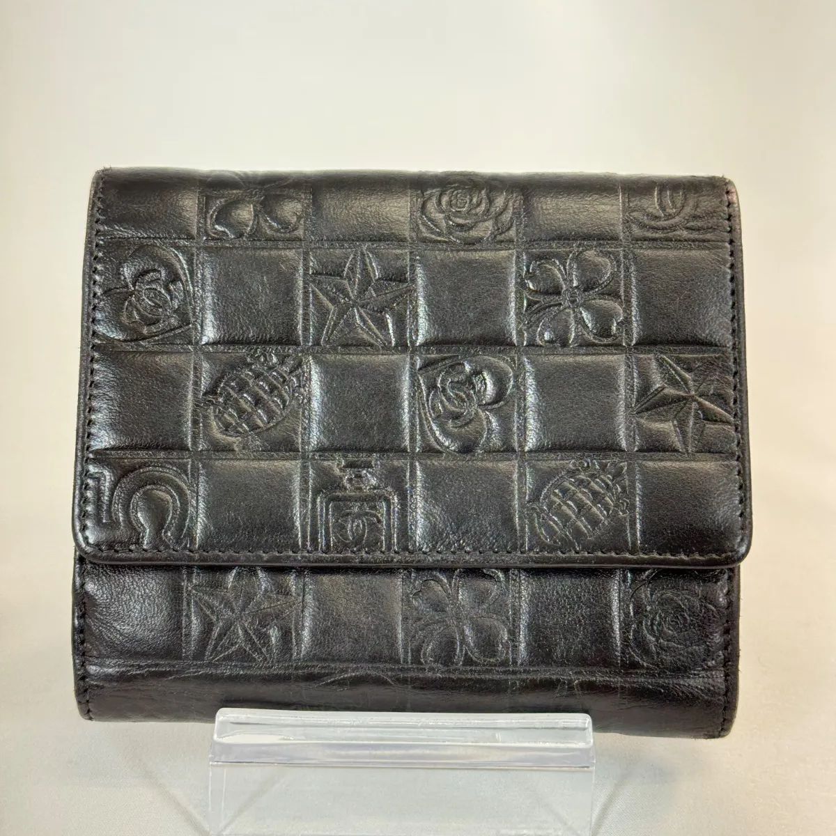 CHANEL アイコンライン 二つ折り財布 ラムスキン ダブルホック ブラック シャネル CHANEL アイコンライン ラムスキン 二つ折り