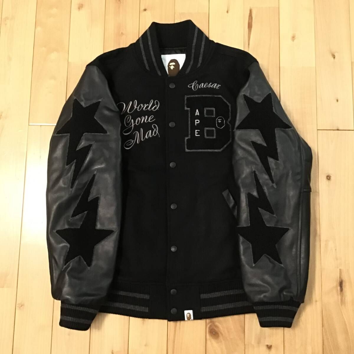 BAPE STA 袖レザー スタジャン Mサイズ black a bathing ape star leather varsity jacket エイプ  ベイプ アベイシングエイプ - メルカリ