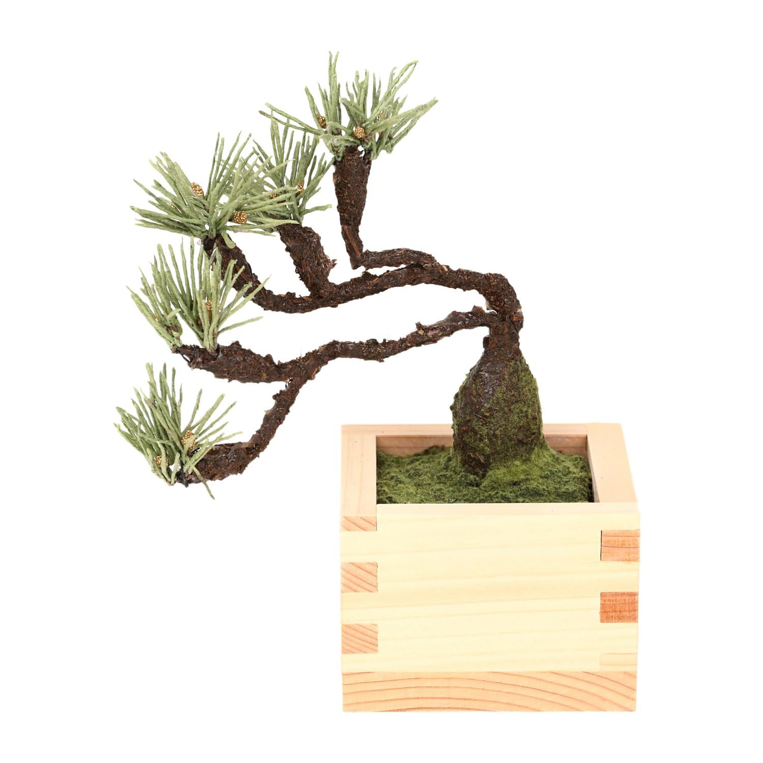 Rose7 手漉き和紙とひのき升を使用した 盆栽 フェイク 人工観葉植物 造花 フェイクグリーン 和風 インテリア 12cm (06. 松 吹き流し) [06. 松 吹き流し]