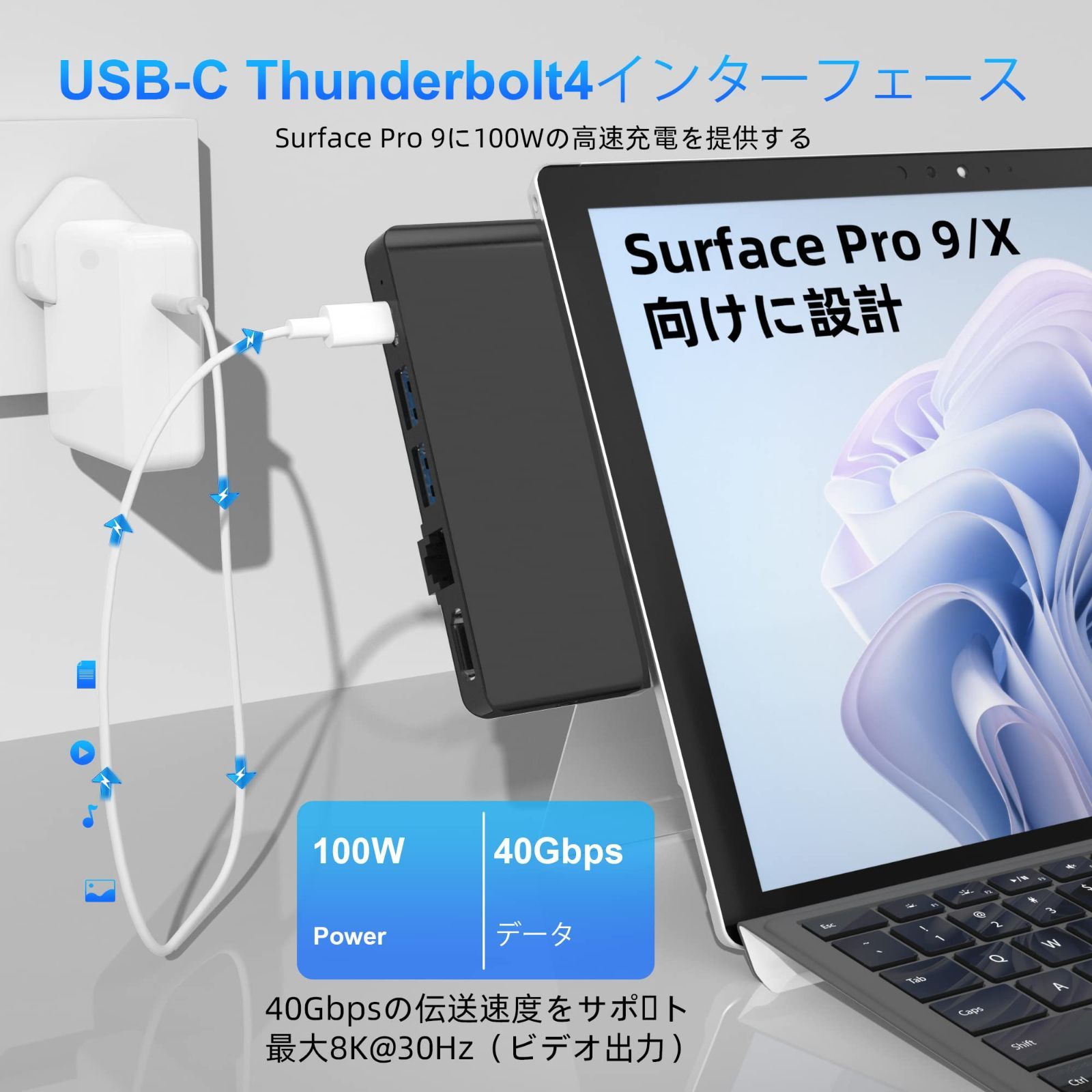 新着商品】9 ハブ Pro 8-in-2 拡張 マルチポート 4K HDMI + USB C