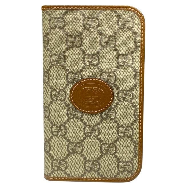GUCCI グッチ 760184 アイフォンケース iPhone15 スマホケース 手帳型 GGスプリーム 小物 PVC レザー ブラウン