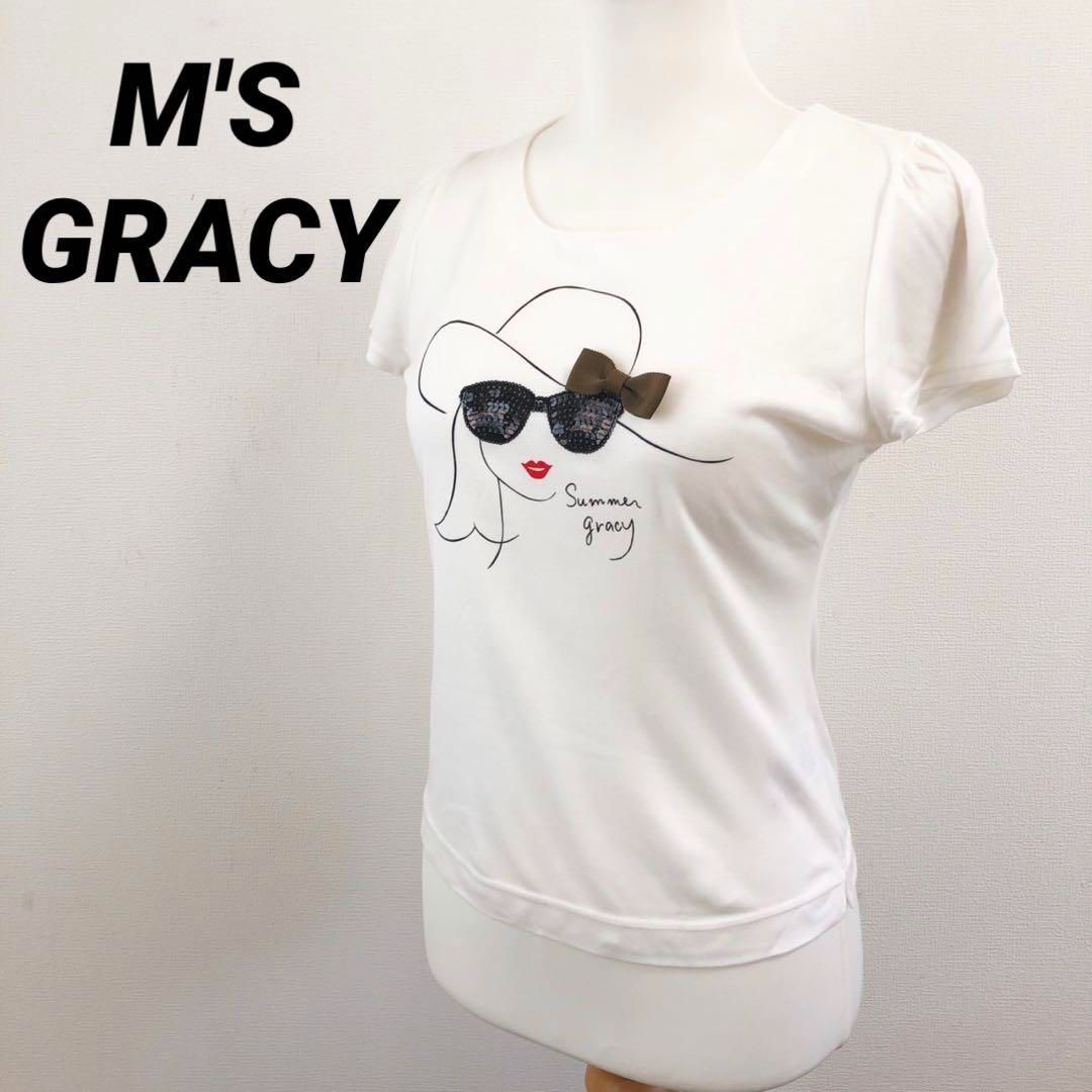 M′S GRACY　エムズグレイシー　半袖シャツ　リボン　スパンコール　M　希少 メルカリ
