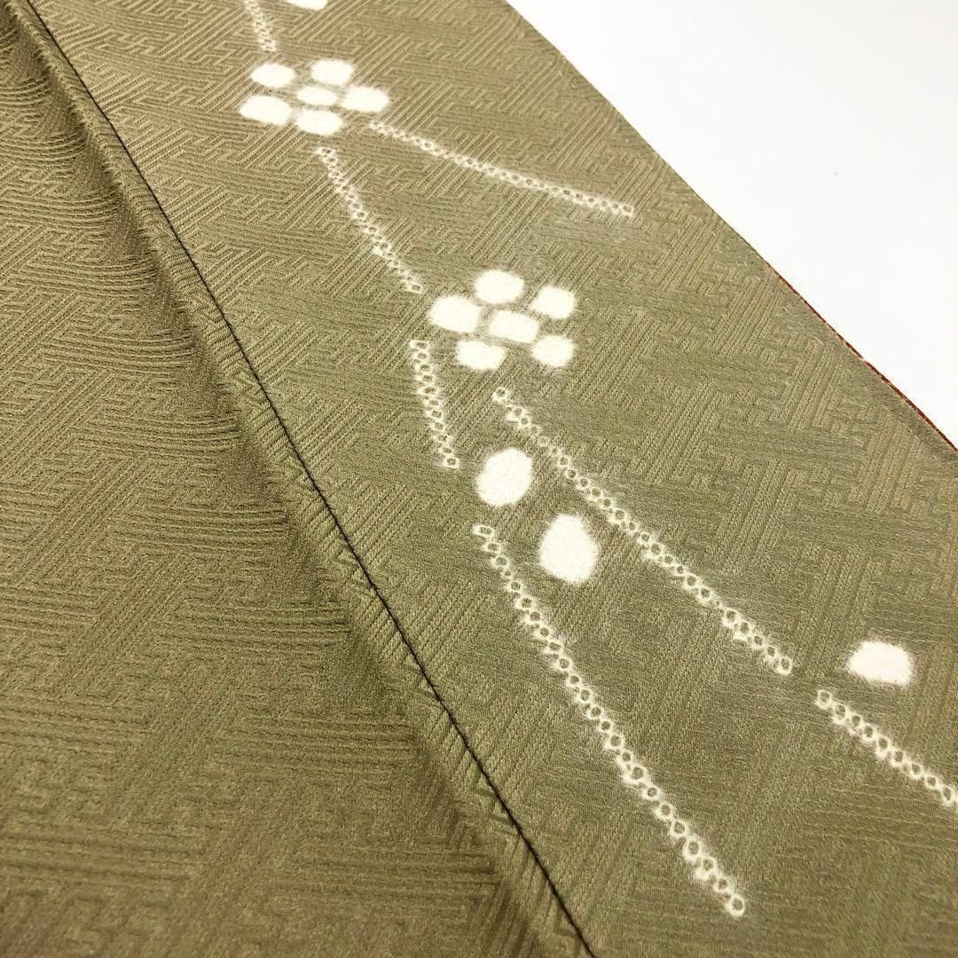 訪問着 花柄絞り 鹿の子 紗綾形紋様 根岸色 トールサイズ K-2845  