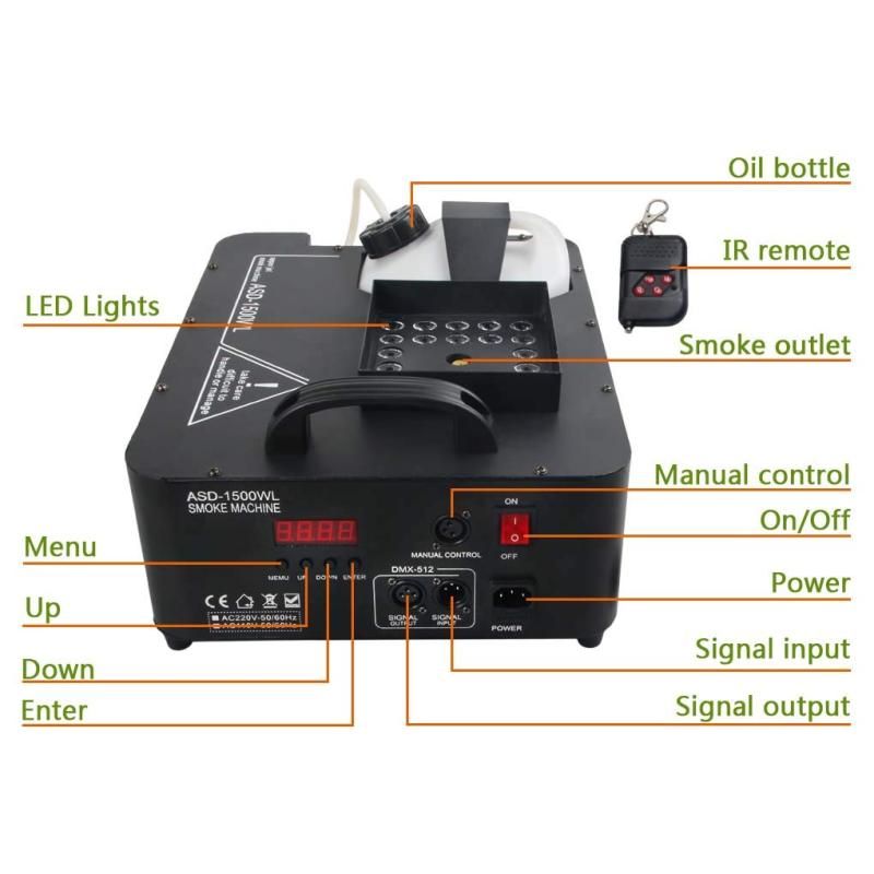 Sharelife 1500W 赤、緑、青のLED リモコン ポータブル 白い煙