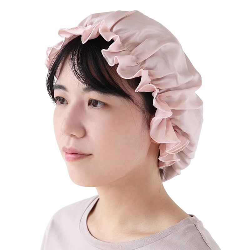 絹屋 ナイトキャップ シルク 100% 桜色 F5154 ロングヘア ゴム付 ヘアキャップ 快眠グッズ 枝毛防止 保湿 美髪 日本製 1